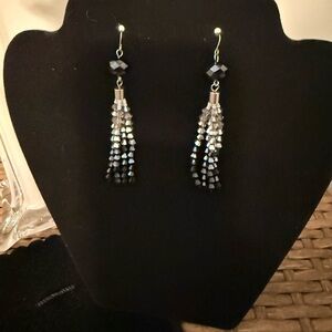 Park Lane Silver and Black Crystal Tassle Earrings